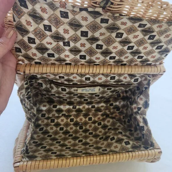 Vintage 1960's Woven Plastic Wicker Handbag Purse Leather Retro Cottagecore Cute - Picture 5 of 16